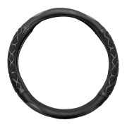 Чохол на кермо із шкірзамінника Elegant Plus, M, чорний + сірий з дихаючою сіткою (ромб)