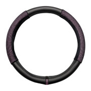 Чохол на кермо із шкірзамінника Elegant Plus, M, чорний + вставки з рожевими стразами 