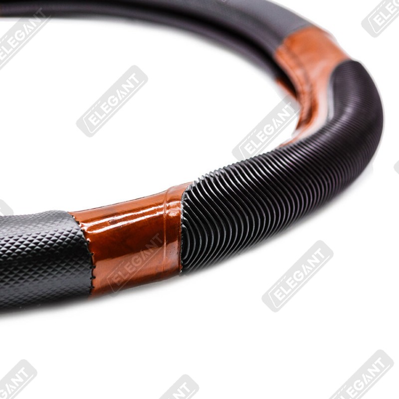 Чохол на кермо із шкірзамінника Elegant Plus, S, чорний з коричневыми вставками